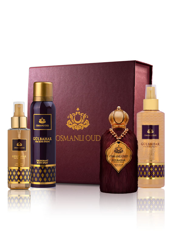 Gulbahar Set 4 Pcs Premium Oriental Fragrance Collection by Osmanli Oud including Perfume and Body Splash